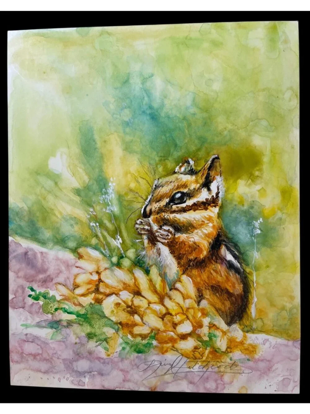 Chipmunk Watercolor Artwork On Premium Canvas Board Hand-Signed By Artist Vibran